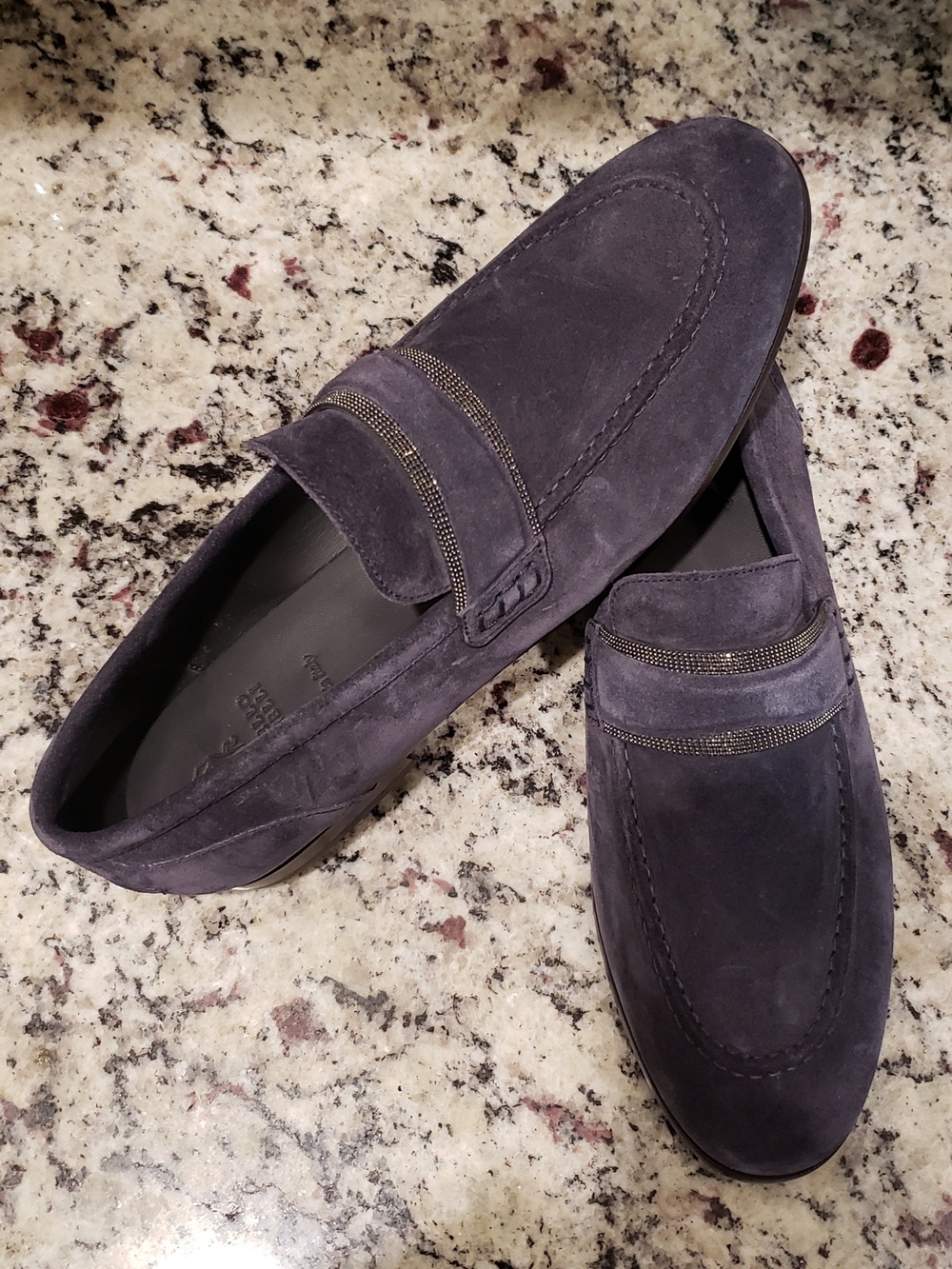 Brunello Cucinelli Monili Penny Loafers Navy Suede